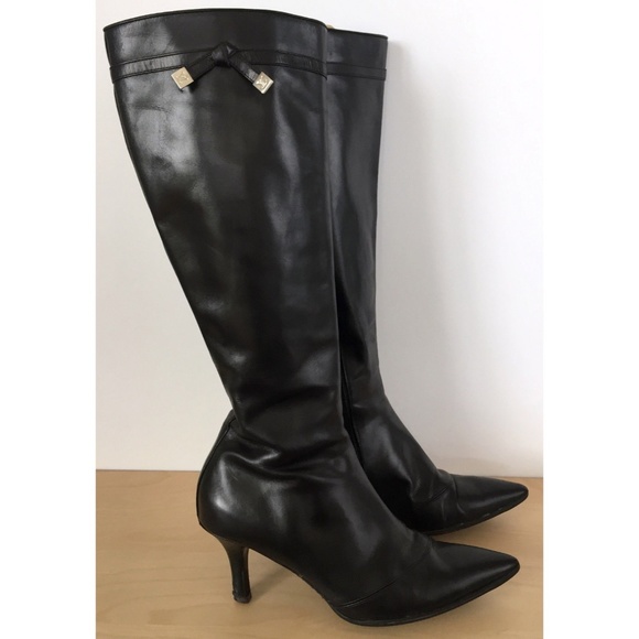 LOUIS VUITTON Black Leather Zip Knee High Boots - Picture 2 of 8